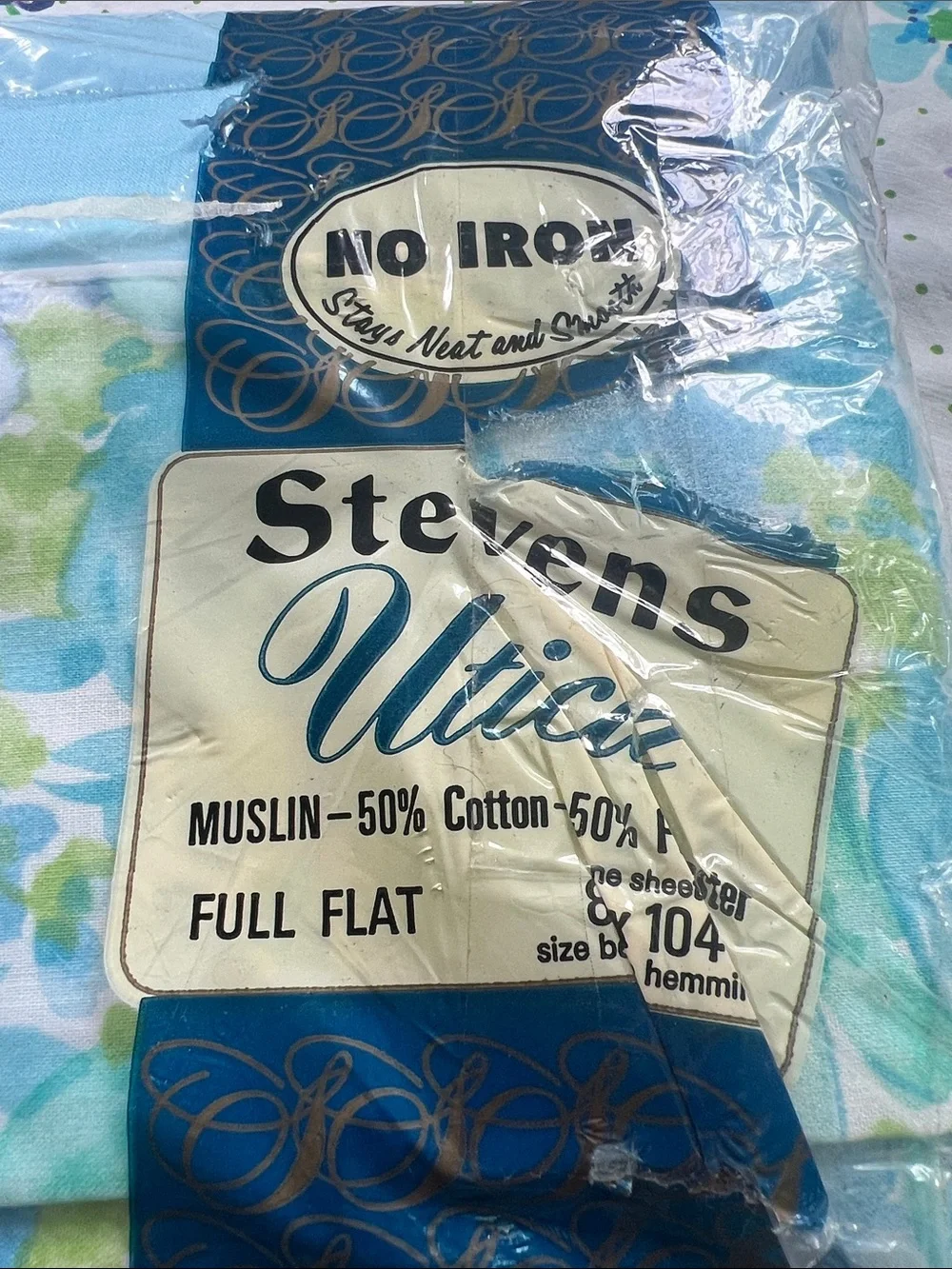 Vintage Full Flat Sheet -Steven’s Utica - 50/50 - Antoinette - Blue